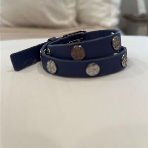 Blue Leather Wrap Bracelet with Silver Accents